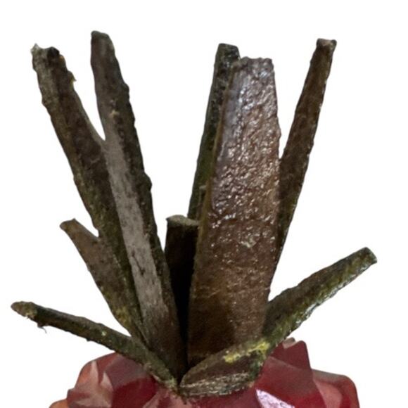 Vintage Mid Century Hand Carved Hawaiian Pumpkin Leather Crown Leaves - Picture 5 of 10